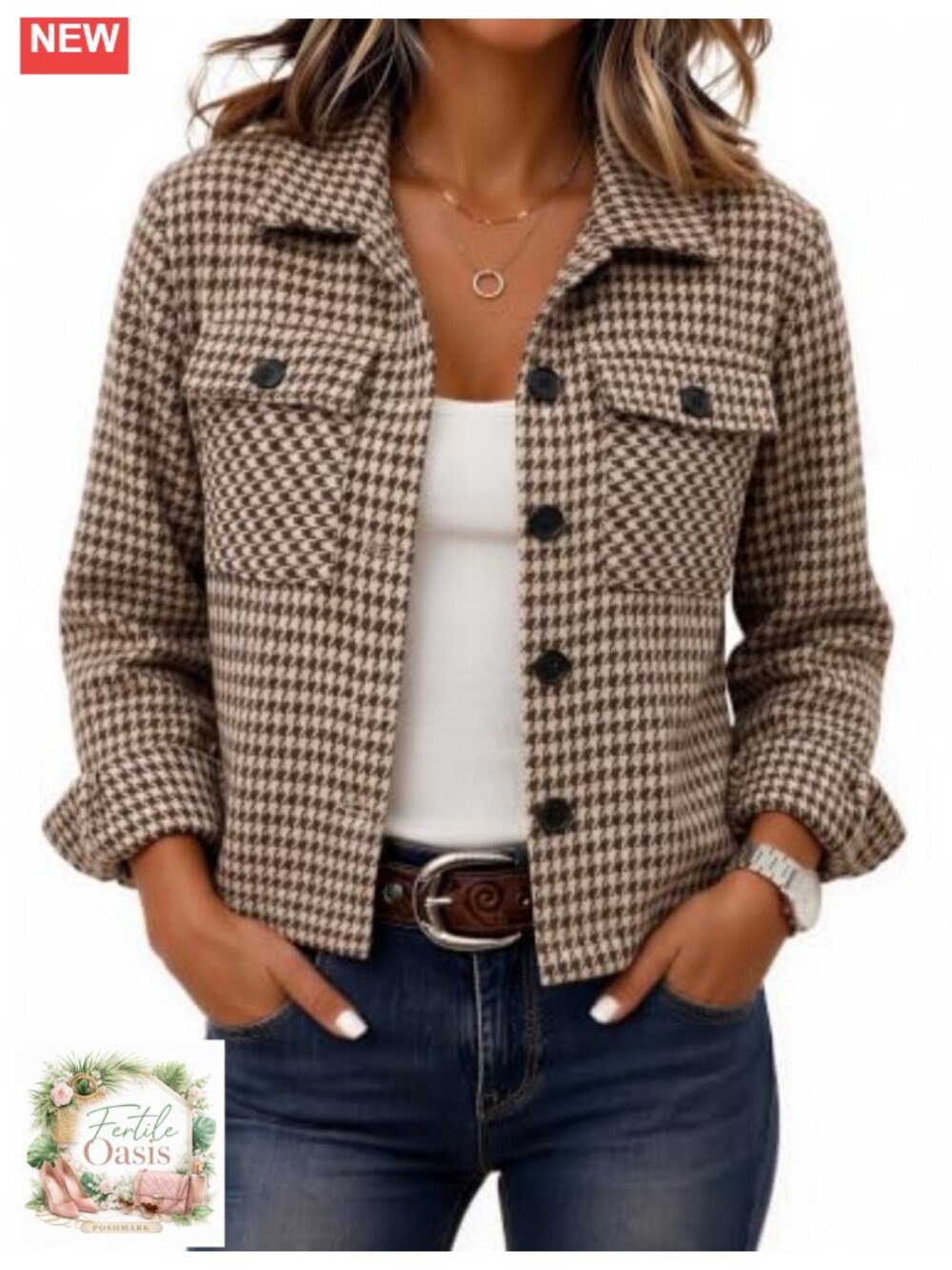 Cropped Flannel Plaid Shacket Jacket Women Casual Button Down